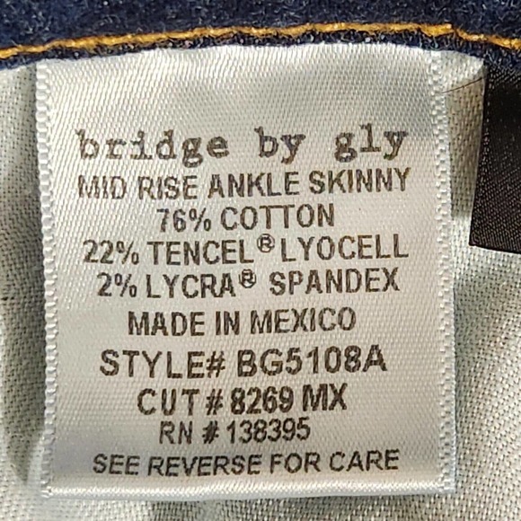 Bridge By Gly Womens Ankle Skinny Jeans 27 Mid Rise Dark Wash Raw Hem Distressed - Picture 7 of 9